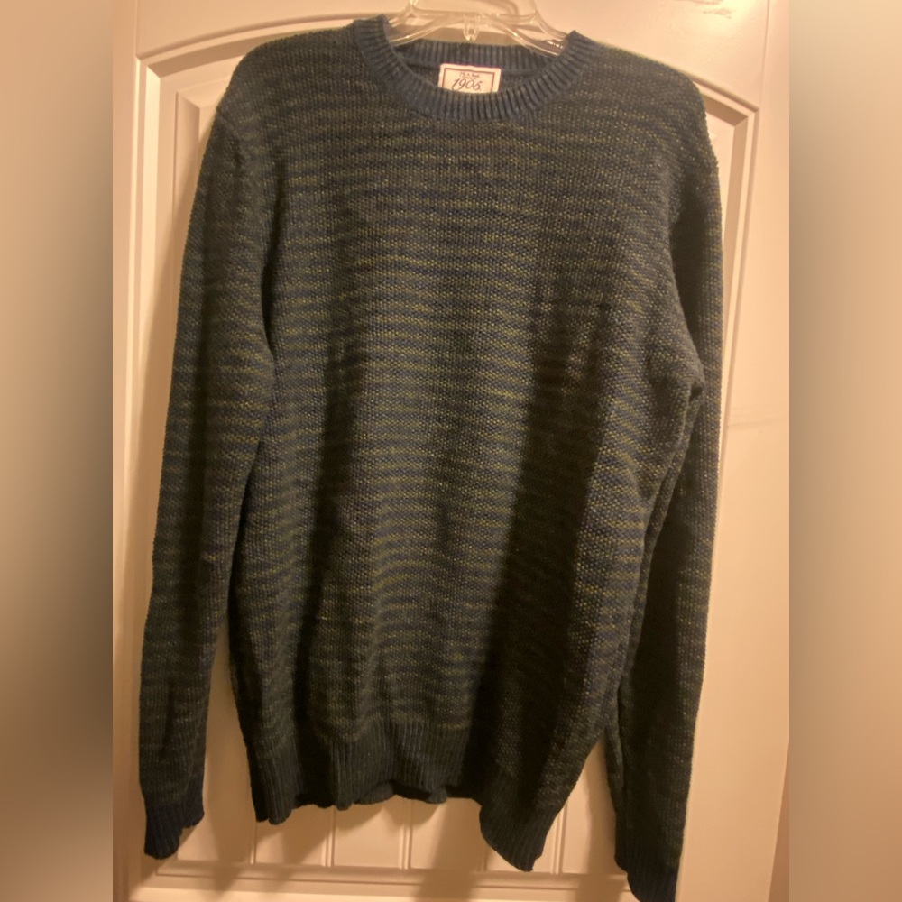 Men’s JoS A Bank 1905 sweater, blue green striped, size XL